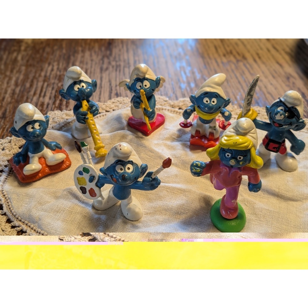 Vintage Smurfs Bully Peyo West Germany Figure Lot of 7 Pirate Cupid Painter...